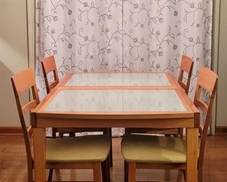 Simply Beautiful Vintage Beech Wood Extension Table w Glass Inlay & 4 Chairs