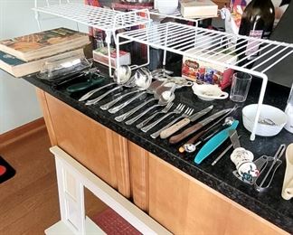 Kitchen utensils, White Wood Mirrored Shelf and more