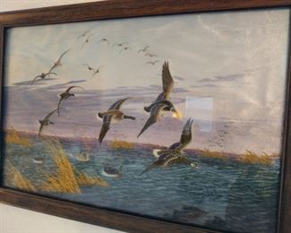 Framed Embroidery Ducks Art