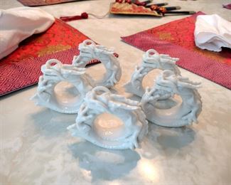 Vintage Fitz & Floyd Porcelain Dragon Napkin Rings