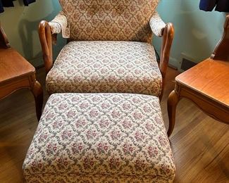 Vintage Swan Arm upholstered chair and ottoman 