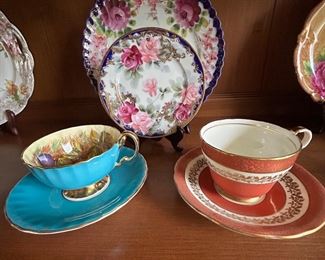 English Aynsley Turquoise Fruit teacup