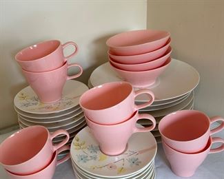 MCM Lucent Dinnerware Melamine Melmac PINK YELLOW BLUE FLOWERS