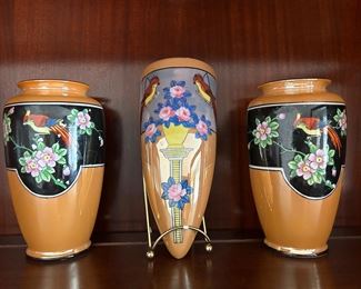 Lusterware Wall pocket and vases 