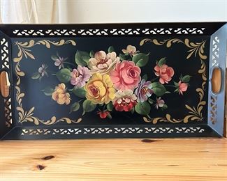 Vintage 1950s Tole Painted Rectangular Butlers Tray