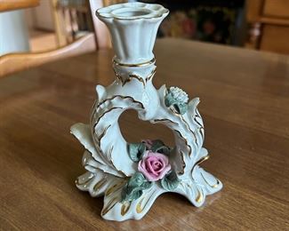 Dresden Germany Porcelain Rose Candle Holder 
