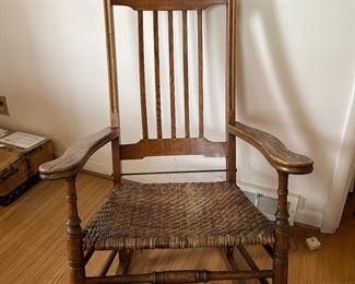 Antique Farmhouse Spindle Rocker with rush seat