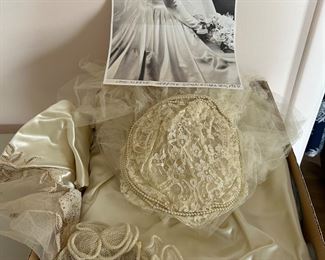1954 long sleeve wedding gown with tiara and veil 