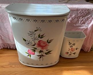MCM metal hamper and waste basket tulips flowers 1950s 
