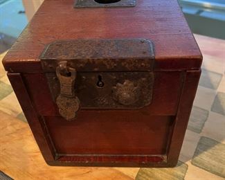 "Zeni-bako" (Money Box) from the port of Sakata area, in northern Japan. Made of Keyaki wood. Circa 1868-1912