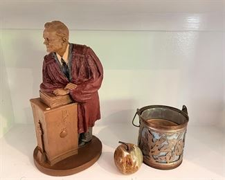 Copper pail - candle; Alabaster apple