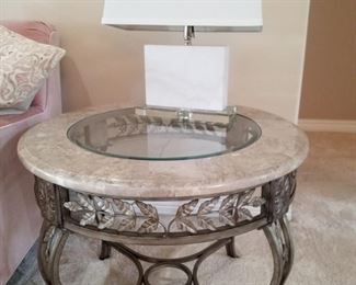 Marble/Glass Table on Metal Base