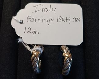 Italy 18k and sterling earings