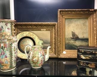 antique oil paintings and asian pottery