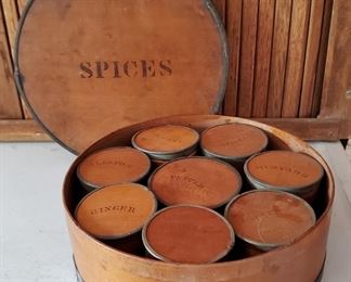 Vintage Spice Box - 19th C Tin Wrapped Wooden Spice Containers.