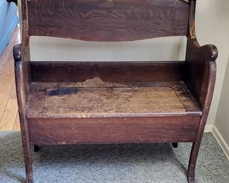 Antique Oak Bench w/ hinged seat for storage