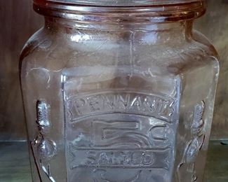 Vintage Large 13” Planters Pennant Peanut Pink Glass Jar 5 cent Store Jar