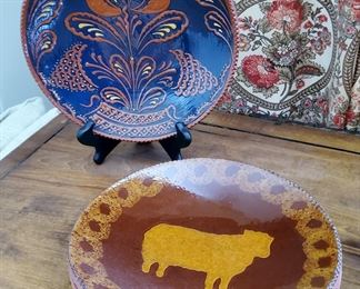 Foltz Redware Pottery Dutch Tulip and other plates
