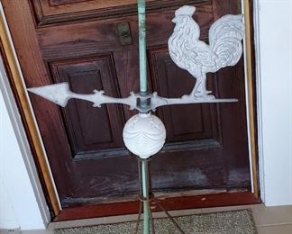 Iron and Glass Rooster Weather Vane/Lightning Rod