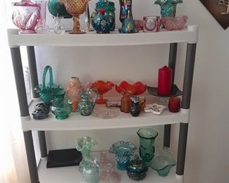 Lots of glassware.  Carnival, milk glass, fenton, haeger