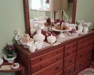 Dresser and milk glass