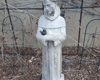 St. Francis concrete statue with metal birds