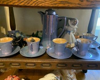 Vintage Blue Orange Lusterware Tea Set