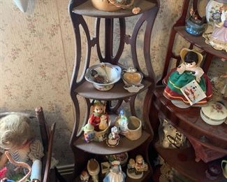 Misc Vintage Porcelain Collectibles and Vintage Corner Shelves