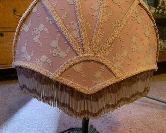 Vintage Accent Lamp with Fabric and Fringe Lamp Shade