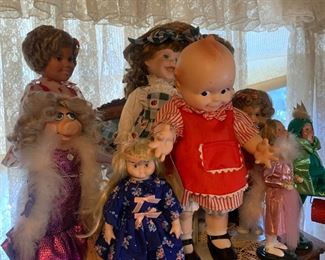Vintage Kewpie Play Doll, Muppets Miss Piggy Porcelain Doll, Shirley Temple Porcelain Dolls