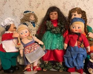 Vintage Dutch Girl and Boy Dolls, Hawaiian Dancer Doll, "Chopper Hopper" Denture Holders, 