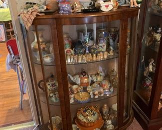Display Case, Art Deco Lusterware, Salt and Pepper Shakers, Vases, Black Porcelain Doll, 