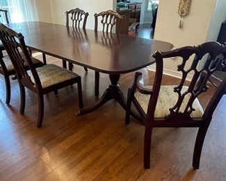 2_____$1,795
Mahogany double pedestal table 68Lx44Wx30T with 3 leaves 16""EACH"		
Henkell & Harris 2 Armchairs & 4 chairs mahogany 