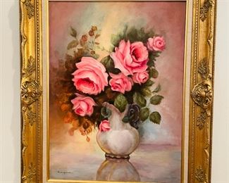 5_____$80 	
painting on canvas of roses 24x31 Dorothy Keyes TX artist 	