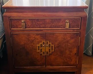 14_____$950 	
Century king size bed (headboard can accommodate 
Queen mattress too)		
Burl wood Asian style Two night chests 25x16x26	
Dresser 62x18x32H	
