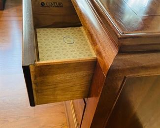 14_____$950 	
Century king size bed (headboard can accommodate 
Queen mattress too)		
Burl wood Asian style Two night chests 25x16x26	
Dresser 62x18x32H	