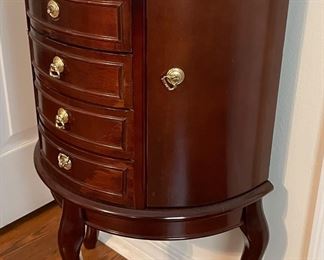 16_____$68 	
half moon jewelry chest18x31x10 - 1 pull missing 	