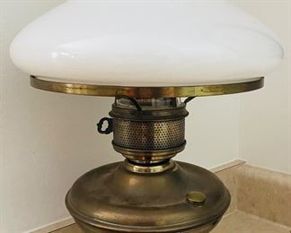 21_____$60 	
Electrified gas lamp white porcelain shade 20""T"	