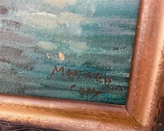 20_____$195 	
Ship oil painting on board in black Victorian frame 29x42		