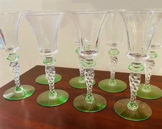 _____$50 	
Set of 8 cordials with twisted base & green stem	