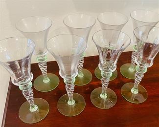 _____$50 	
Set of 8 cordials with twisted base & green stem	