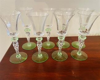 _____$50 	
Set of 8 cordials with twisted base & green stem	