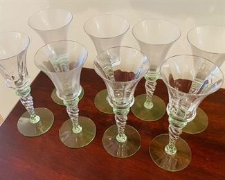 _____$50 	
Set of 8 cordials with twisted base & green stem	
