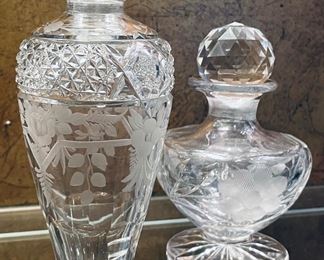 _____$90 	
2 crystal perfume bottles 5"" & 6"""		