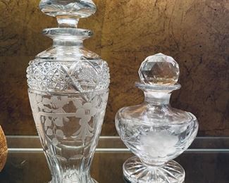 _____$90 	
2 crystal perfume bottles 5"" & 6"""		