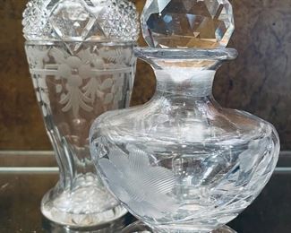 _____$90 	
2 crystal perfume bottles 5"" & 6"""	