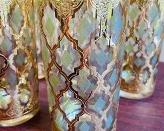 _____$120 
Barware Culver Valencia 1960's gold / green 5 tumbers + 6 wiskey		