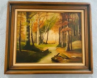 _____$90 	
37x30 oil painting of creek on board wood frame 	