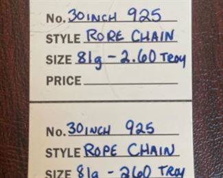 925 Sterling rop chain  - 2 MORE Sterling chain 		
_____$70 	