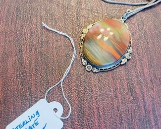 _____$50 	
Sterling chain with oval agathe pendant large 